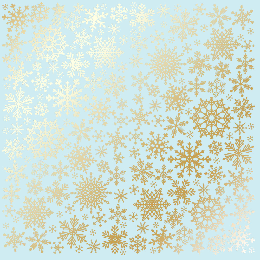 Sheet of single-sided paper with gold foil embossing, pattern Golden Snowflakes Blue, 12"x12"