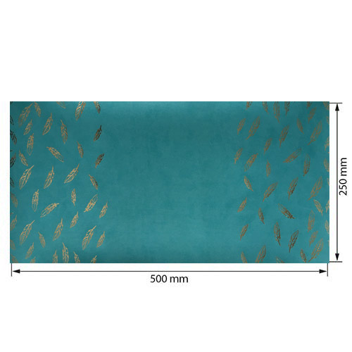 Piece of PU leather for bookbinding with gold pattern Golden Feather Turquoise, 50cm x 25cm - foto 0
