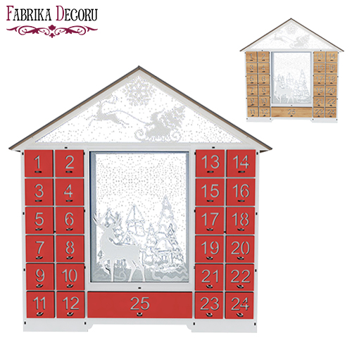 Adventskalender "Feenhaus mit Figuren" für 25 Tage mit ausgeschnittenen Zahlen, LED-Licht, DIY - Fabrika Decoru
