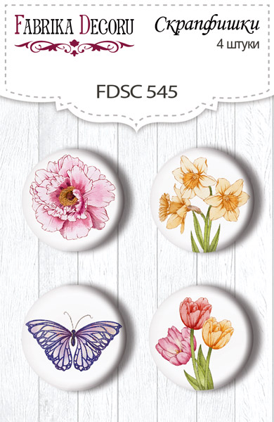 Set mit 4 Flair-Knöpfen für Scrapbooking Frühlingsinspiration #545 - Fabrika Decoru