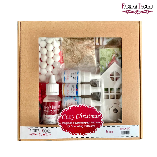 DIY kit for creating 5 greeting cards "Cozy Christmas" 10cm x 15cm with tutorials from Svetlana Kovtun, kraft - foto 0