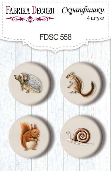 Set mit 4 Flair-Buttons zum Scrapbooking Forest Life #558 - Fabrika Decoru