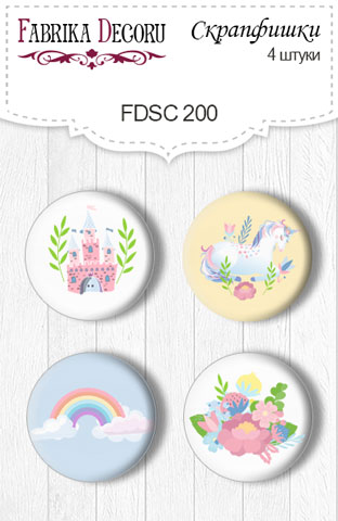 Set mit 4 Flair-Knöpfen zum Scrapbooking "Believe in Miracle 1" #200 - Fabrika Decoru