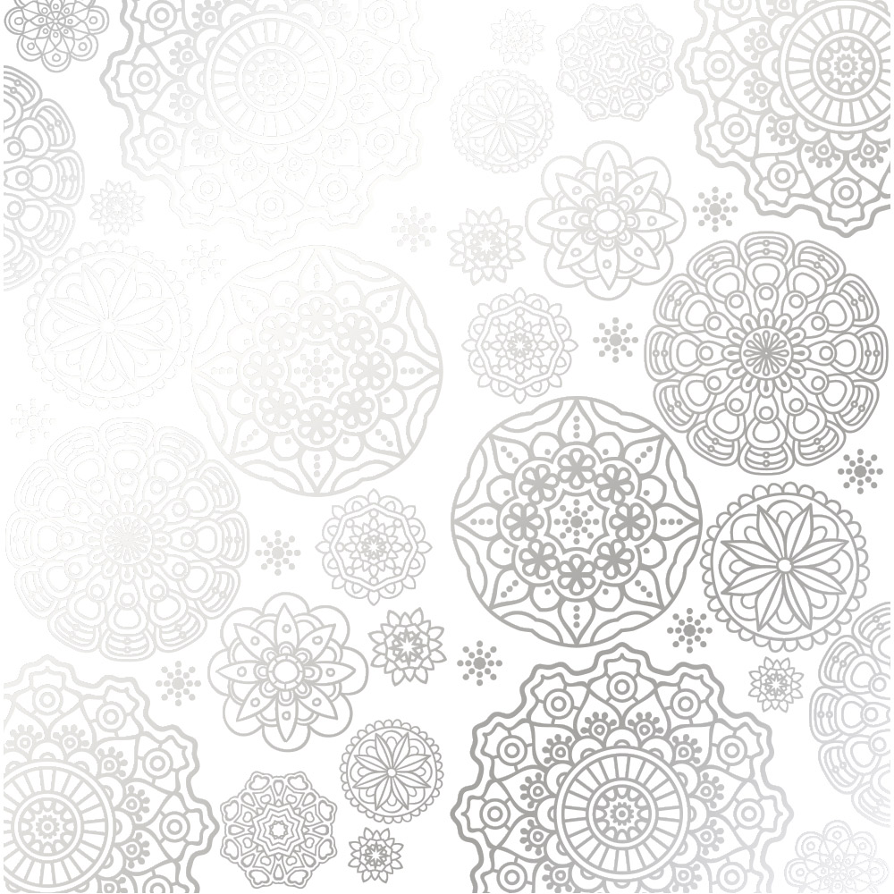 Sheet of single-sided paper embossed with silver foil, pattern Silver Napkins White 12"x12" 