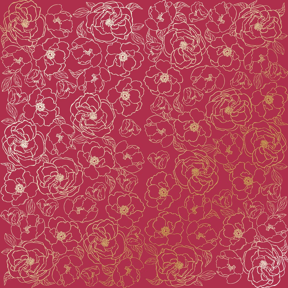 Sheet of single-sided paper with gold foil embossing, pattern Golden Pion, color Blackberry, 12"x12"