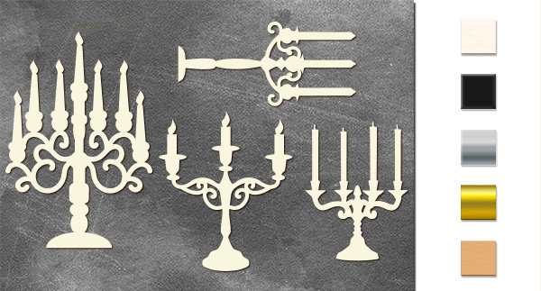 Chipboard embellishments set, Candlesticks with curls  #588