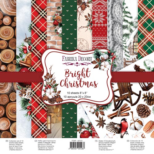 Doppelseitiges Scrapbooking-Papierset Bright Christmas, 20 cm x 20 cm, 10 Blätter - Fabrika Decoru