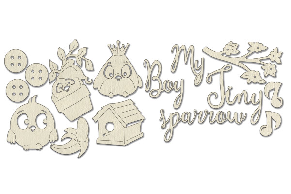 Chipboard embellishments set, "My tiny sparrow boy" #181