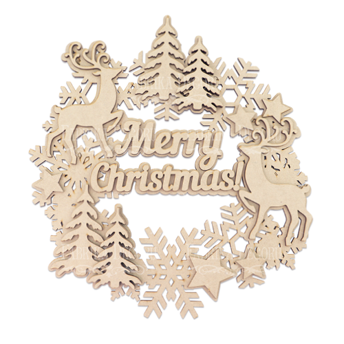 Christmas wreath MDF-made, "Merry Christmas", 325x300mm, Piece for decorating #212