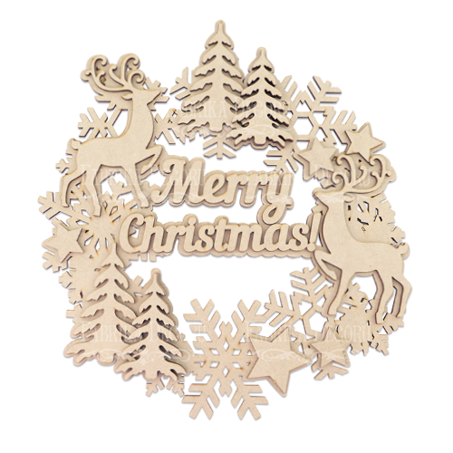 Weihnachtskranz aus MDF "Merry Christmas", 340x300mm, Rohling für Dekoration #215 - Fabrika Decoru