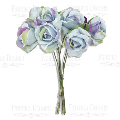 Rosenblüten, Farbe Hellblau, 6St - Fabrika Decoru