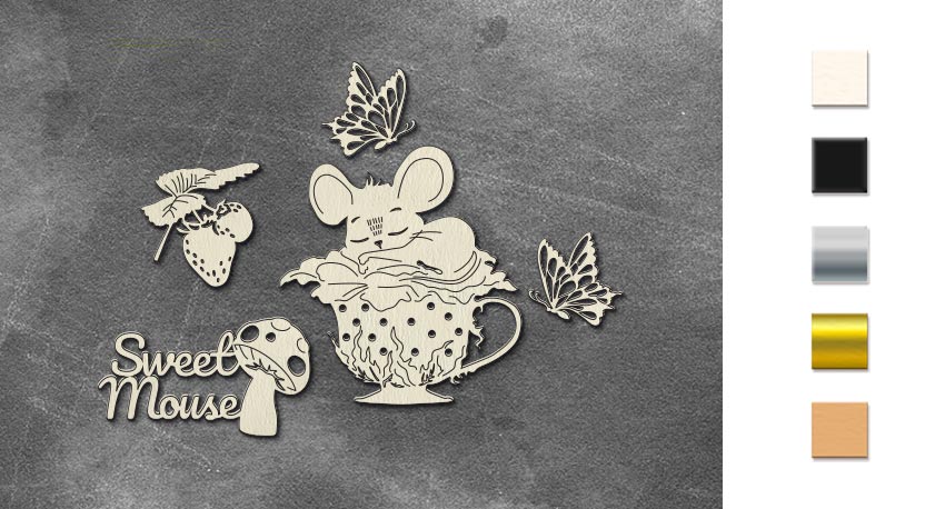 Chipboard embellishments set, Happy mouse day #785