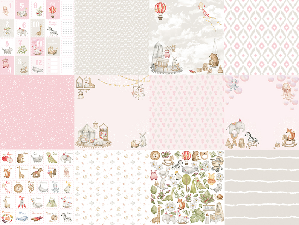 Double-sided scrapbooking paper set Boho baby girl  12"x12", 10 sheets - foto 0