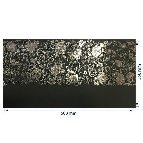 Відріз шкірзаму з тисненням срібною фольгою, дизайн Silver Peony Passion, color Black, 50см х 25см - фото 0