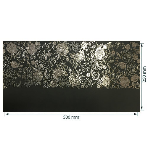 Piece of PU leather for bookbinding with silver pattern Silver Peony Passion, color Black, 50cm x 25cm - foto 0