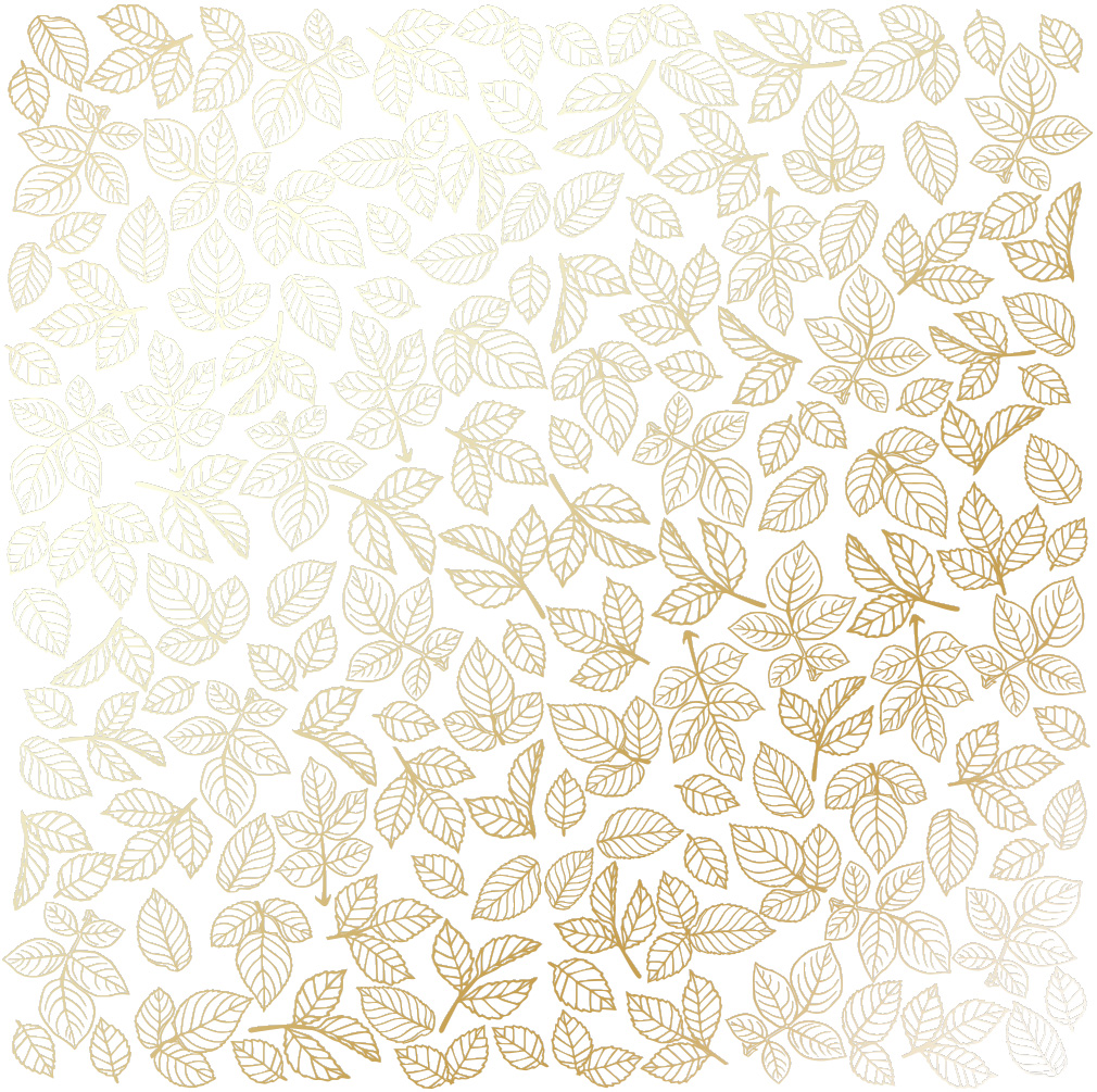 Sheet of single-sided paper with gold foil embossing, pattern "Golden Rose leaves, color White"