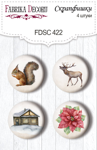 Set mit 4 Flair-Buttons zum Scrapbooking Winterwunder #422 - Fabrika Decoru