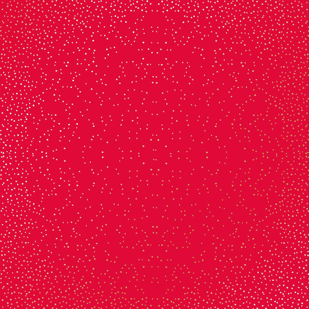 Sheet of single-sided paper with gold foil embossing, pattern Golden Mini Drops, color Poppy red, 12"x12"