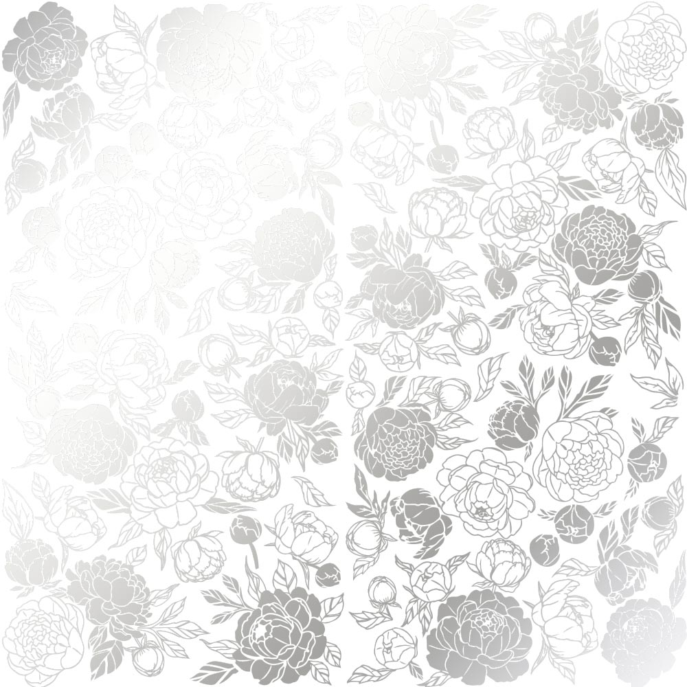 Einseitig bedrucktes Blatt Papier mit Silberfolie, Muster Silberpfingstrose Passion White 12"x12" - Fabrika Decoru