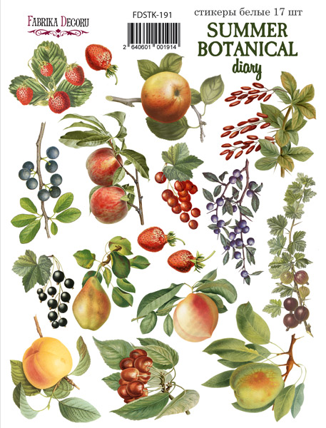 Zestaw naklejek, 17 szt, "Summer botanical diary"  #191 - Fabrika Decoru