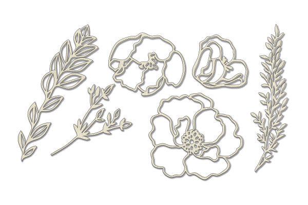 Chipboard embellishments set, Flowers and twigs #488