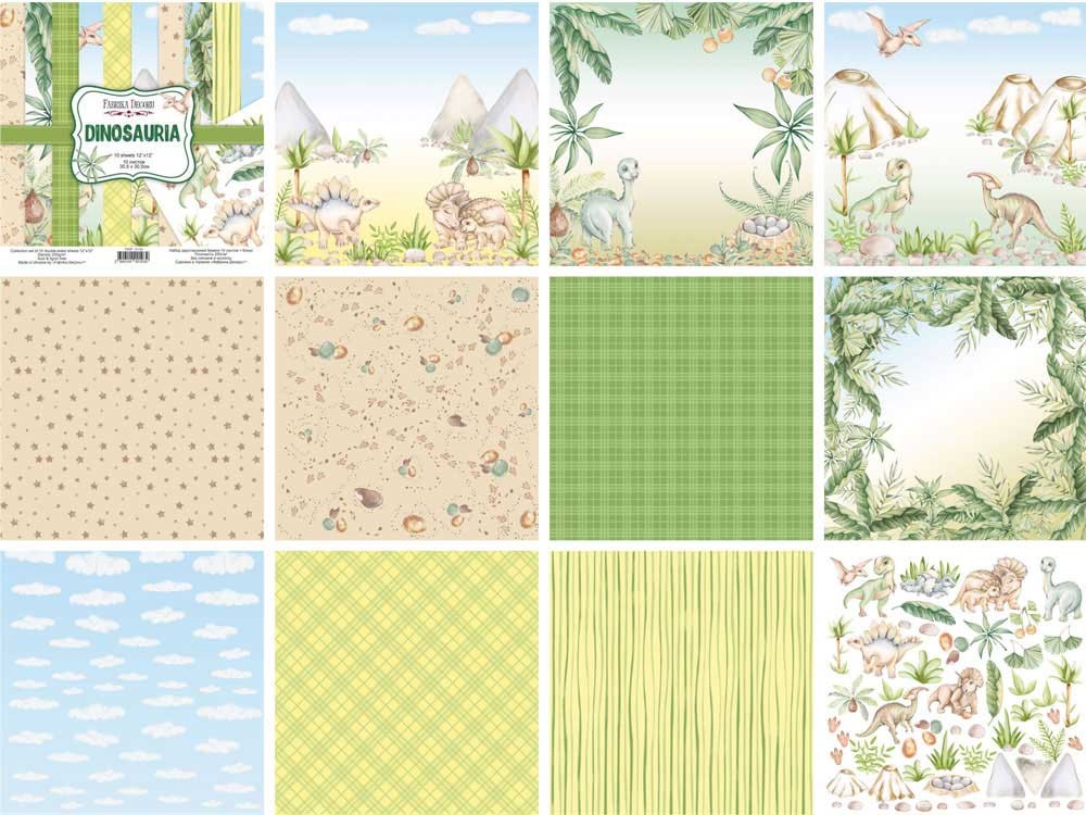 Double-sided scrapbooking paper set Dinosauria 8"x8", 10 sheets - foto 0