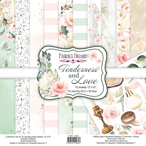 Double-sided scrapbooking paper set Tenderness and love 12"x12", 10 sheets