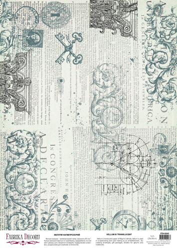 deco vellum colored sheet vintage text and swirls, a3 (11,7" х 16,5")