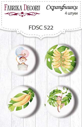 Set mit 4 Flair-Buttons zum Scrapbooking von Safari für Kinder #522 - Fabrika Decoru