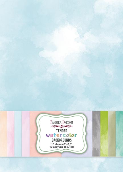 Scrapbooking paper set Tender watercolor backgrounds, 6”x8.3", 10 sheets