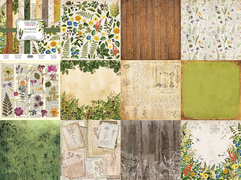 Doppelseitiges Scrapbooking-Papierset Summer botanical story, 20 cm x 20 cm, 10 Blätter - foto 0  - Fabrika Decoru