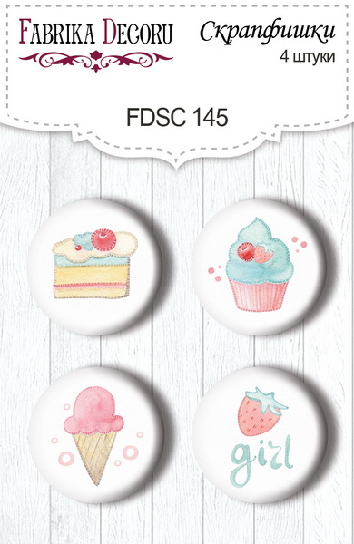 Set mit 4 Flair-Knöpfen zum Scrapbooking "Sweet Baby Girl 2" #145 - Fabrika Decoru