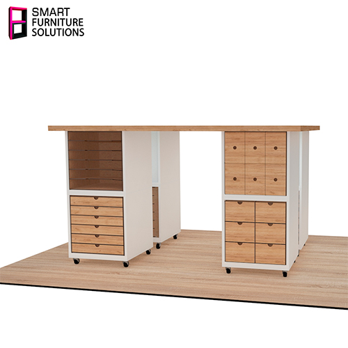 Uniwersalny, przekształcalny stół warsztatowy 1600x600x900 mm, Zestaw: blat, 4 sekcje, 2 podesty ruchome - foto 5  - Fabrika Decoru