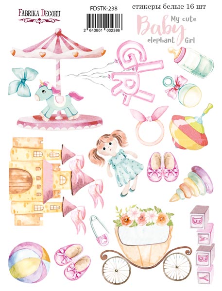 Set of stickers 16pcs My cute Baby elephant girl #238