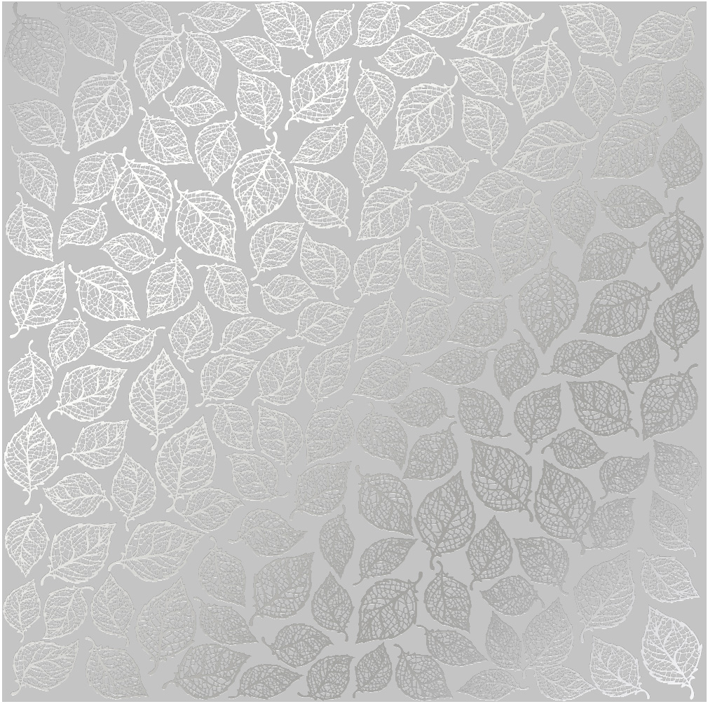 Sheet of single-sided paper embossed with silver foil, pattern Silver Leaves mini, color Gray 12"x12" 