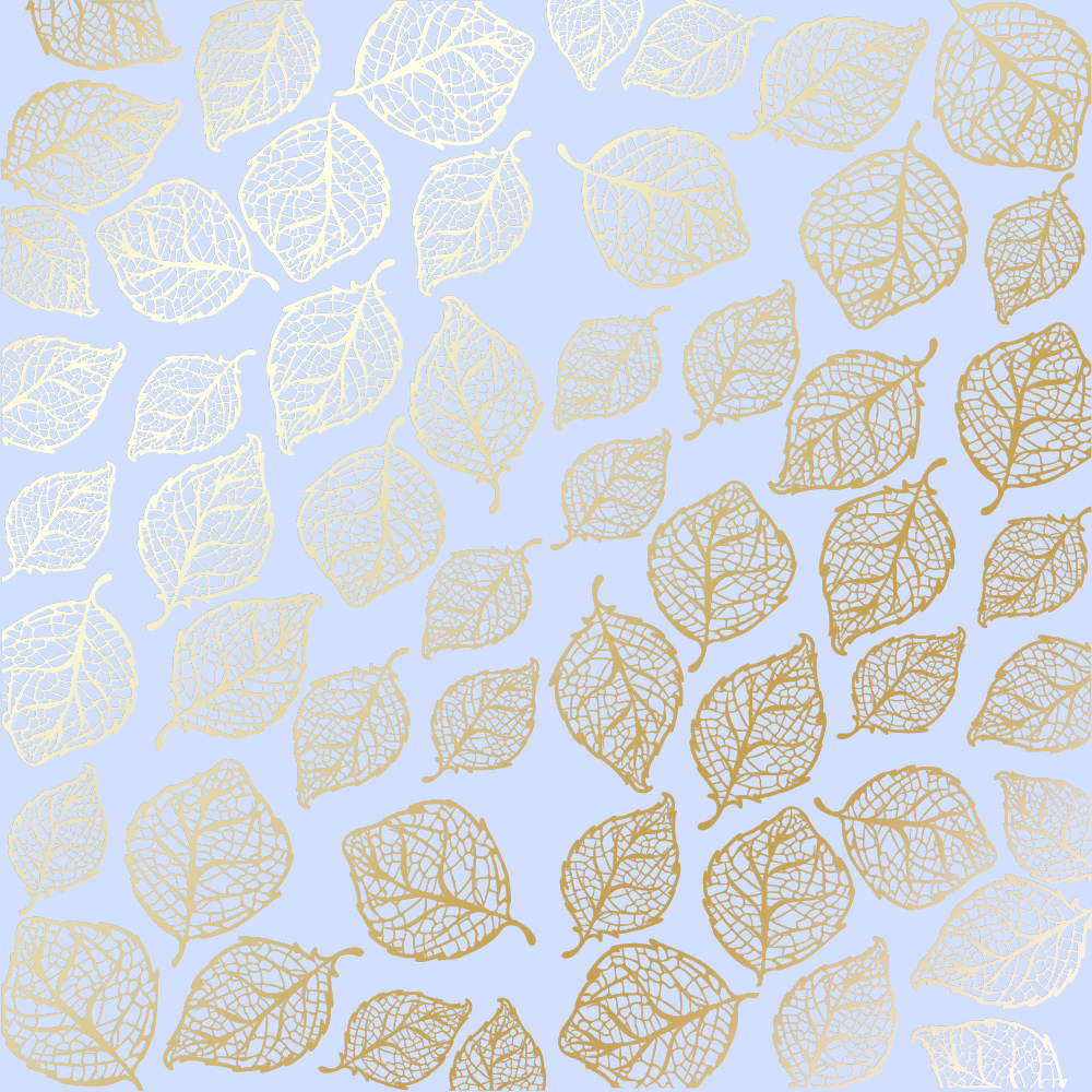 Sheet of single-sided paper with gold foil embossing, pattern Golden Delicate Leaves Purple, 12"x12"