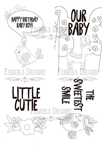 Набір листівок для розфарбовування аква чорнилами Scandi Baby Boy EN 8 шт 10х15 см - фото 0