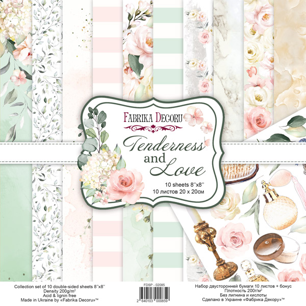 Doppelseitiges Scrapbooking-Papierset Zärtlichkeit und Liebe, 20 cm x 20 cm, 10 Blätter - Fabrika Decoru