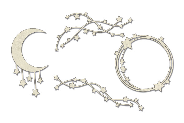 Chipboard embellishments set, Frame and decor with stars #601