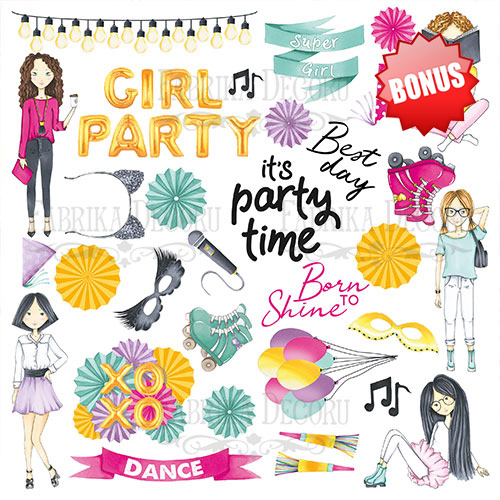 Doppelseitiges Scrapbooking-Papierset Party Girl 20 cm x 20 cm, 10 Blätter - foto 11  - Fabrika Decoru