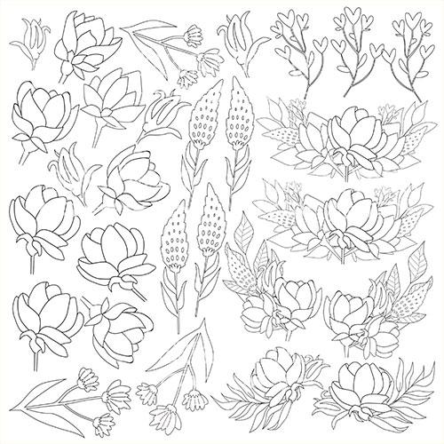 Blatt Papier 12"x12" zum Ausmalen mit Tinten oder Lasuren, Spring Blossom - Fabrika Decoru