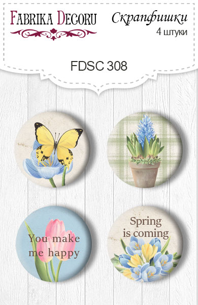 Zestaw 4 ozdobnych buttonów "Spring is coming" #308 - Fabrika Decoru