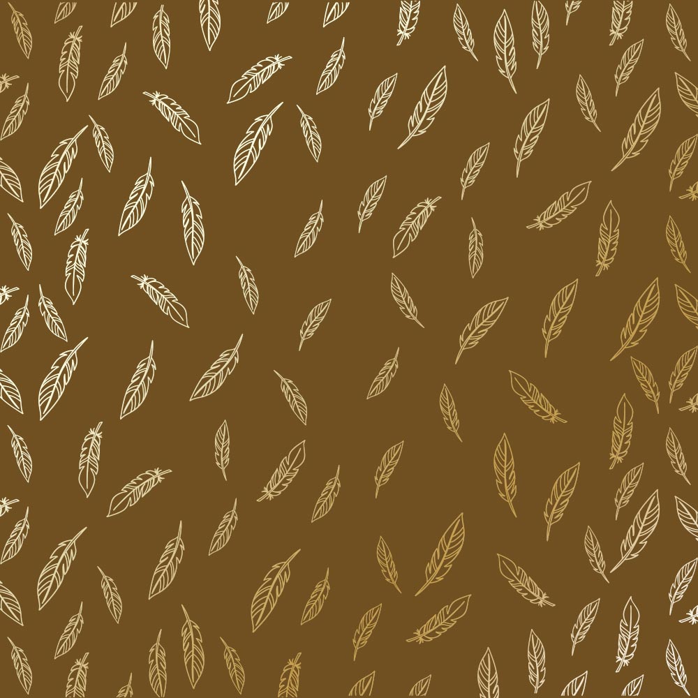Sheet of single-sided paper with gold foil embossing, pattern Golden Feather, color Milk chocolate, 12"x12"
