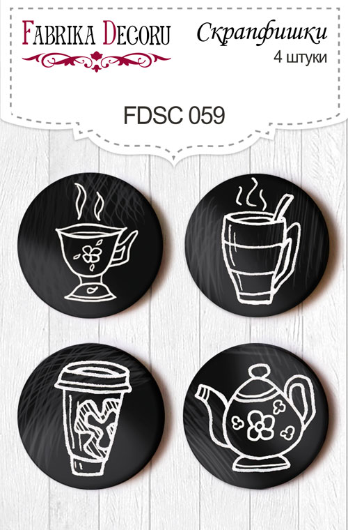 Set mit 4 Flair-Buttons für Scrapbooking #059 - Fabrika Decoru