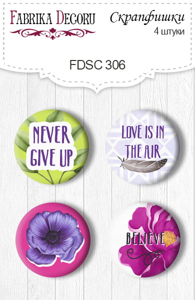 Set of 4pcs flair buttons for scrabooking "Mind Flowers 3" #306