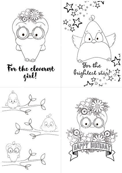 Набір листівок для розфарбовування маркерами My tiny sparrow girl EN 8 шт 10х15 см - фото 1