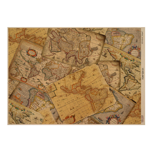 лист крафт бумаги с рисунком maps of the seas and continents #01, 42x29,7 см