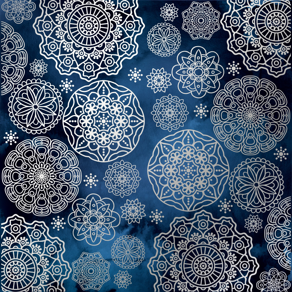 Sheet of single-sided paper embossed with silver foil, pattern Silver Napkins Night garden 12"x12"