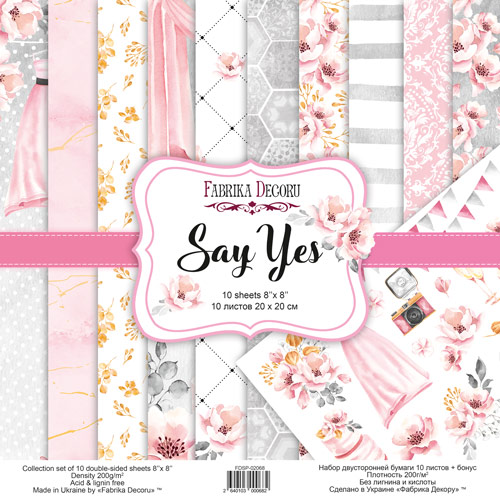 Double-sided scrapbooking paper set Say Yes 8"x8", 10 sheets