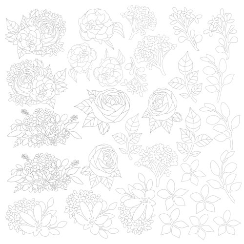 Sheet of paper 12"x12" for coloring using inks or glazes, Misterious garden